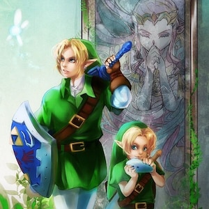 Handgemachtes Ölgemälde auf Baumwoll-Leinwand, gestreckt, gerollt, gespannt oder gerahmt, Videospiele Zelda Ocarina of Time 1 Wandkunst Fanart Triforce