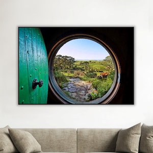 Handmade oil painting on cotton canvas on demand, rolled stretched or framed, Fantasy - Half men village landscape 2 fan art wall art Shire