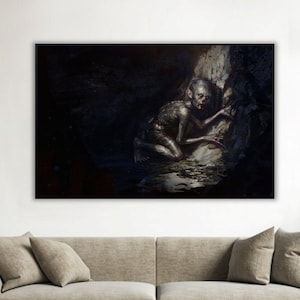 Handmade oil painting on cotton canvas on demand, rolled stretched or framed, Fantasy - Scary horror weird sick being portrait wall fan art