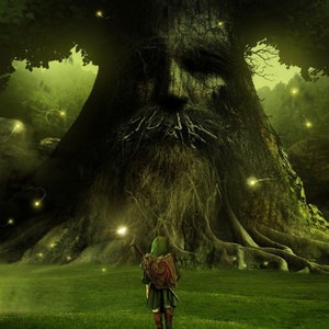Pintura al óleo hecha a mano sobre lienzo de algodón bajo demanda, enrollada, estirada o enmarcada, Videojuegos - Zelda Great Deku Tree 7 obra de arte de pared fan art