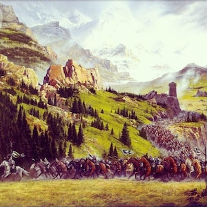 Handmade oil painting on cotton canvas on demand, rolled stretched or framed, Fantasy - Men cavalry army beautiful landscape 1 wall fan art
