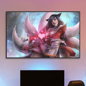 Handmade oil painting on cotton canvas on demand, rolled stretched or framed, Video Games-League of Legends Ahri LOL 1 fan art portrait sexy
