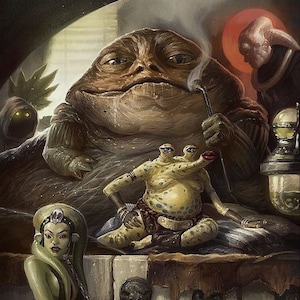 Handmade oil painting on cotton canvas on demand, rolled stretched or framed, Sci Fi - Big Fat Worm team 2 fan art wallart Jabba sexy slave
