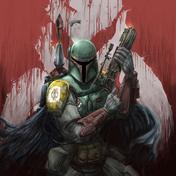 Handgemachtes Ölgemälde auf Baumwollleinwand, gerollt aufgespannt oder gerahmt, Sci Fi - boba fett fan art 1 fan art Wandkunst Kopfgeldjäger