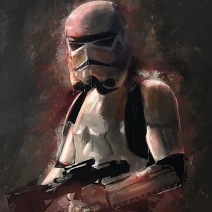Handmade Stormtrooper Oil Painting: Star Wars Fan Art on Canvas