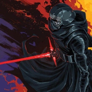 Handmade oil painting on cotton canvas on demand, rolled stretched or framed, Sci Fi - Emo master portrait 2 Kylo Ren Ben Solo lightsaber