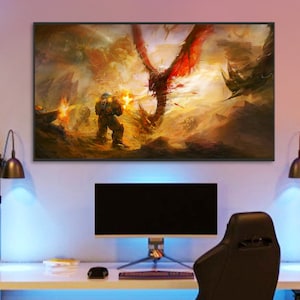 Handmade oil painting on cotton canvas on demand, rolled stretched or framed, Video Games - Starcraft Terran versus Zerg 6 wall art fan art