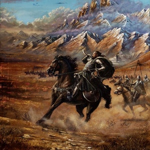 Handmade oil painting on cotton canvas on demand, rolled stretched or framed, Fantasy - Captain man warrior on horse wall artwork fan art