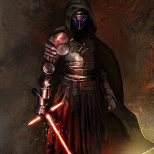Handmade oil painting on cotton canvas on demand, rolled stretched or framed, Sci Fi - Master Rare with emo guy laser saber Kylo Ren Revan