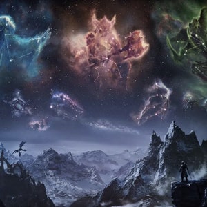 Ölgemälde auf Leinwand (130g/m²), gerollt, gespannt oder gerahmt, Videospiele Himmel bei Nacht 13 Fan Art Wandbild Landschaft
