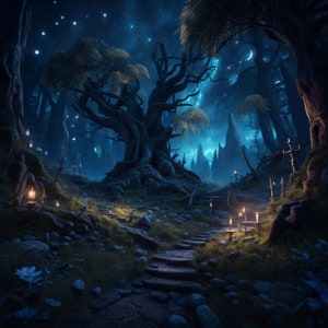 Handmade Skyrim Night Oil Painting: Fantasy Landscape Wall Art
