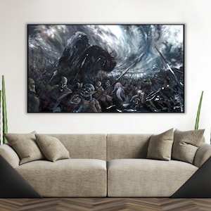 Handmade oil painting on cotton canvas on demand, rolled stretched or framed, Fantasy - Big Battle of Armies bear man 3 wall artwork fan art