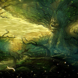 Pintura al óleo hecha a mano sobre lienzo de algodón bajo demanda, enrollada, estirada o enmarcada, Videojuegos - Zelda Great Deku Tree 1 arte mural fan art