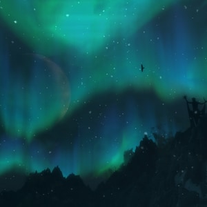 Handmade Skyrim Oil Painting: Aurora Borealis Landscape Art