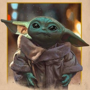 Handmade oil painting on cotton canvas on demand, rolled stretched or framed, Sci Fi - Greeny portrait 11 fan art wall artwork Grogu Mando