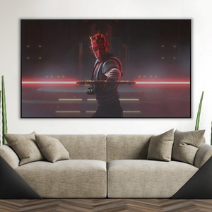 Handmade oil painting on cotton canvas on demand, rolled stretched or framed, Sci Fi - Red evil master vs Orange girl clone wars 2 fan art