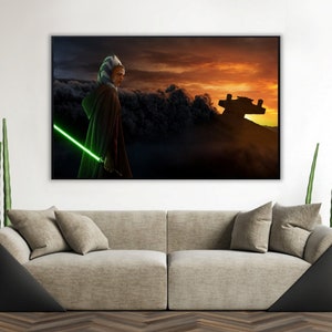 Handmade oil painting on cotton canvas on demand, rolled stretched or framed, Sci Fi-Orange girl wrecked starship destroyer fan art wall art