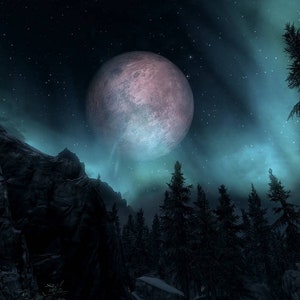 Handmade Skyrim Oil Painting: Night Landscape Fan Art