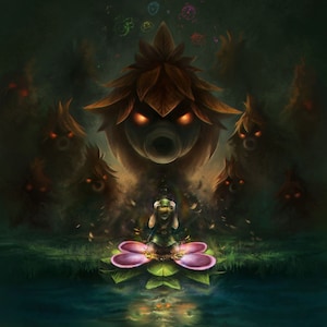 Handmade oil painting on cotton canvas on demand, rolled stretched or framed,Video Games-Zelda Majora&#39;s Mask 5 wallart fan art Deku Link