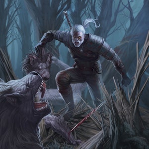 Handmade oil painting on cotton canvas on demand, rolled stretched or framed, Video Games - The Witcher Geralt of Rivia fan art 14 portrait