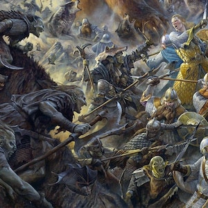 Handmade oil painting on cotton canvas on demand, rolled stretched or framed, Fantasy - Big Battle of Armies shaman orc wall artwork fan art