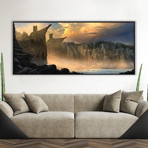 Handmade oil painting on cotton canvas on demand, rolled stretched or framed, Fantasy - Half-Men navigate through Argonath 9 fanart wall art