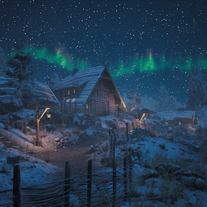 Handmade Skyrim Oil Painting: Night Landscape Fan Art