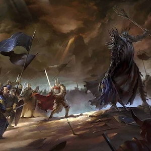 Handmade oil painting on cotton canvas on demand, rolled stretched or framed, Fantasy-Last Battle War old civilisation and Dark Lord fan art