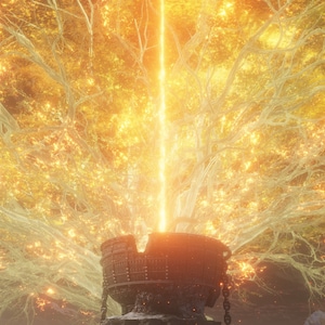 Handgemachtes Ölgemälde auf Leinwand, gerollt auf Keilrahmen gespannt oder gerahmt, Video Games - Elden Ring fan art 1 Wandbild goldener Erdtree