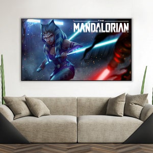Handmade oil painting on cotton canvas on demand, rolled stretched or framed, Sci Fi - Orange girl hunter poster fan art wall artwork jedi