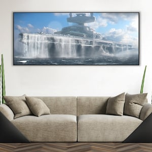 Handmade oil painting on cotton canvas on demand, rolled stretched or framed, Sci Fi - Star Destroyer in water 1 fan art spaceship wallart