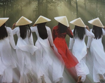 Handmade oil painting on cotton canvas on demand, rolled stretched or framed, Vietnam-Vietnamese Lady in Traditional Dress Ao Dai 4 wall art