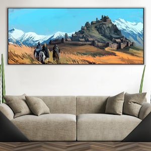 Handmade oil painting on cotton canvas on demand, rolled stretched or framed, Fantasy -Beautiful fields village landscape 2 fan art wall art
