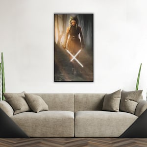 Handmade oil painting on cotton canvas on demand, rolled stretched or framed, Sci Fi - Orange girl hunter forest fan art wall artwork jedi
