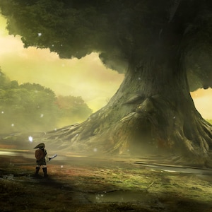 Pintura al óleo hecha a mano sobre lienzo de algodón bajo demanda, enrollada, estirada o enmarcada, Videojuegos - Zelda Great Deku Tree 6 obra de arte de pared fan art