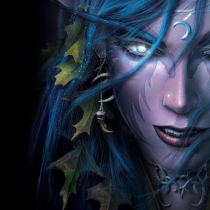 Handmade oil painting on cotton canvas on demand, rolled stretched or framed, World of Warcraft - Night Elf portrait 1 wall fan artwork WoW