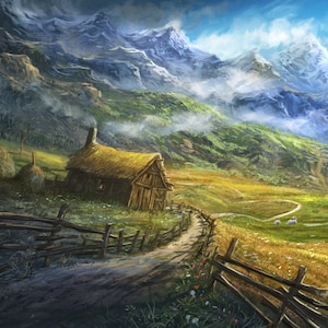 Handmade oil painting on cotton canvas on demand, rolled stretched or framed,Fantasy-Beautiful fantastic fantasy landscape 3 fan art Tolkien