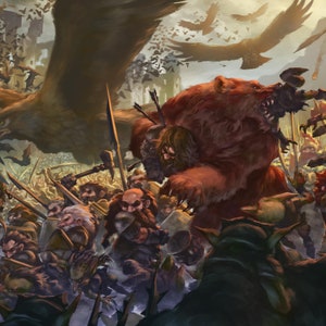 Handmade oil painting on cotton canvas on demand, rolled stretched or framed, Fantasy - Big Battle of Armies bear man 4 wall artwork fan art
