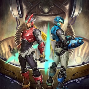 Handmade oil painting on cotton canvas on demand, rolled stretched or framed, Video Games - Mega Man and Zero 1 wall artwork fanart Rockman
