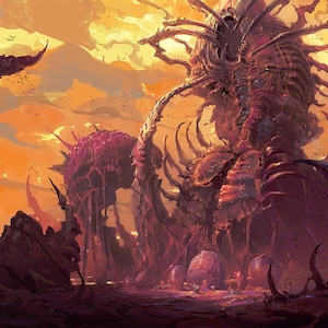 Handmade oil painting on cotton canvas on demand, rolled stretched or framed, Video Games - Starcraft Zerg city landscape 1 wall art fan art