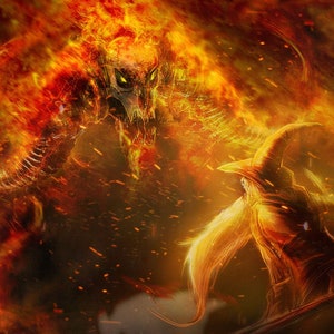 Handmade oil painting on cotton canvas on demand, rolled stretched or framed,Fantasy - Gandalf Versus The Balrog in Moria 6 wallart fan art