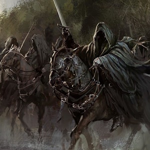Handmade oil painting on cotton canvas on demand, rolled stretched or framed, Fantasy - Black knight rider on horse  fan art wall art Ulairi