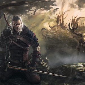 Handmade oil painting on cotton canvas on demand, rolled stretched or framed, Video Games - The Witcher Geralt of Rivia fan art 12 portrait