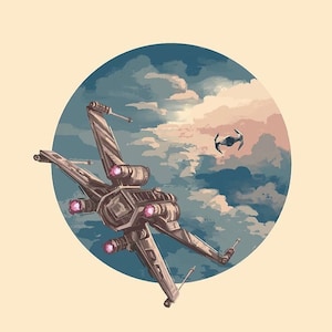 Handmade oil painting on cotton canvas on demand, rolled stretched or framed, Sci Fi - X Wing and TIE Fighter illustration fan art wall art