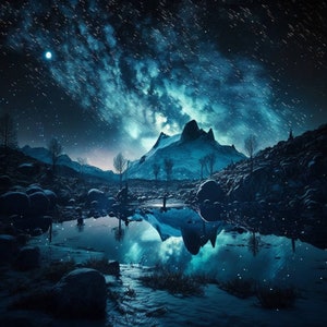 Handmade Skyrim Night Oil Painting: Fan Art Landscape Wall Art