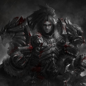 Handmade oil painting on cotton canvas on demand, rolled stretched or framed, World of Warcraft - Varian Wrynn black white portrait fan art