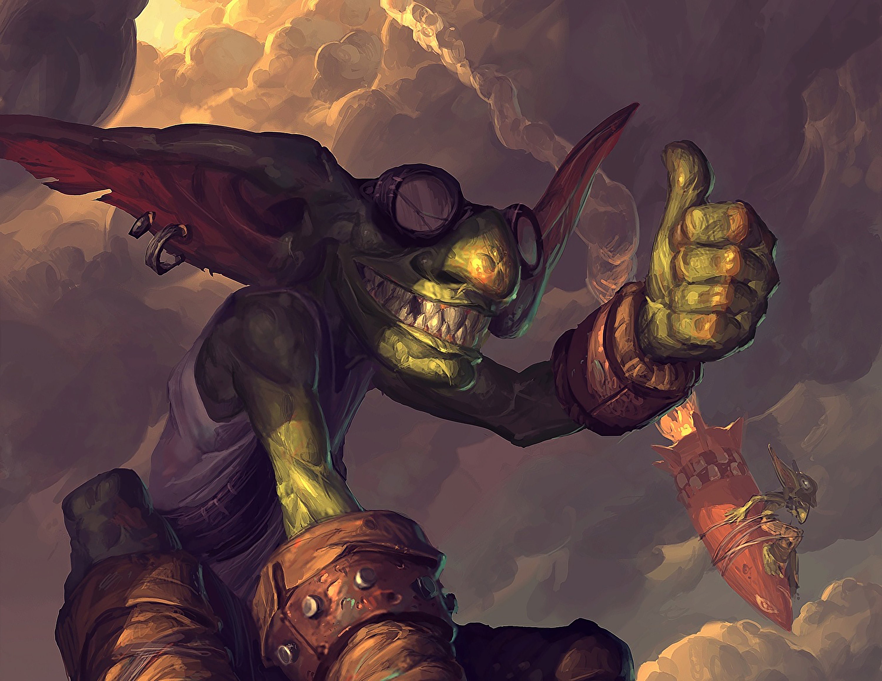 Handmade oil painting on cotton canvas on demand, rolled stretched or framed, World of Warcraft -Goblin engineer portrait 1 wall fan art WoW