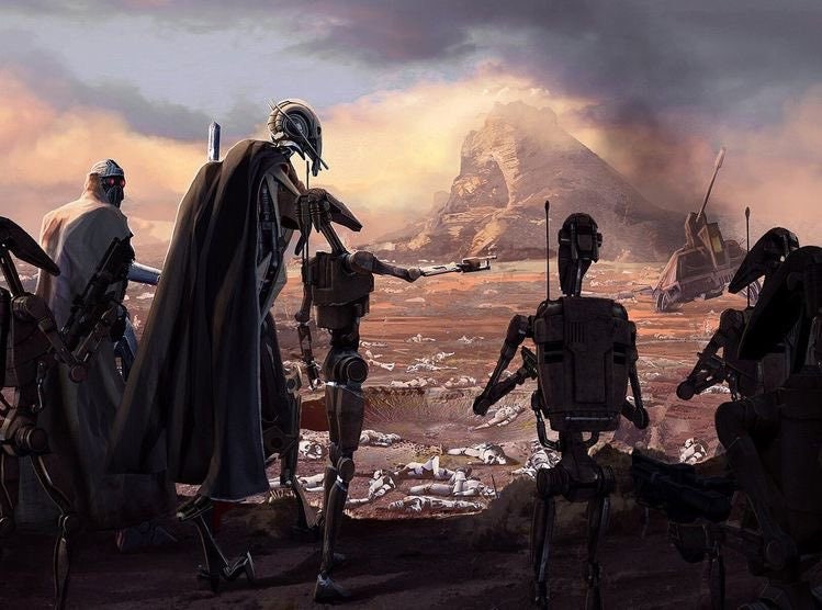 Handmade oil painting on cotton canvas on demand, rolled stretched or framed,Sci Fi-Iron master and hunter droid trading clone battle fanart