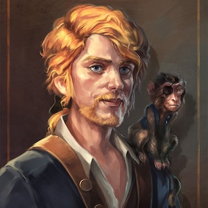 Handmade oil painting on cotton canvas on demand, rolled stretched or framed, Video Games - Monkey Island Guybrush Threepwood 2 wall fan art