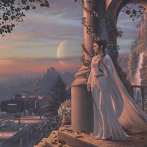 Handmade oil painting on cotton canvas on demand, rolled stretched or framed, Sci Fi - Princess at human city fan art wall art Leia Naboo